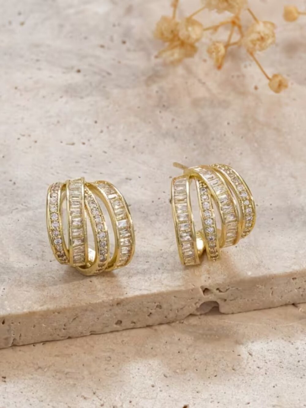 14K Gold Womens 4 Row 2ct Diamond Claw Style Earrings Ladies 14 K Silver Jewelry